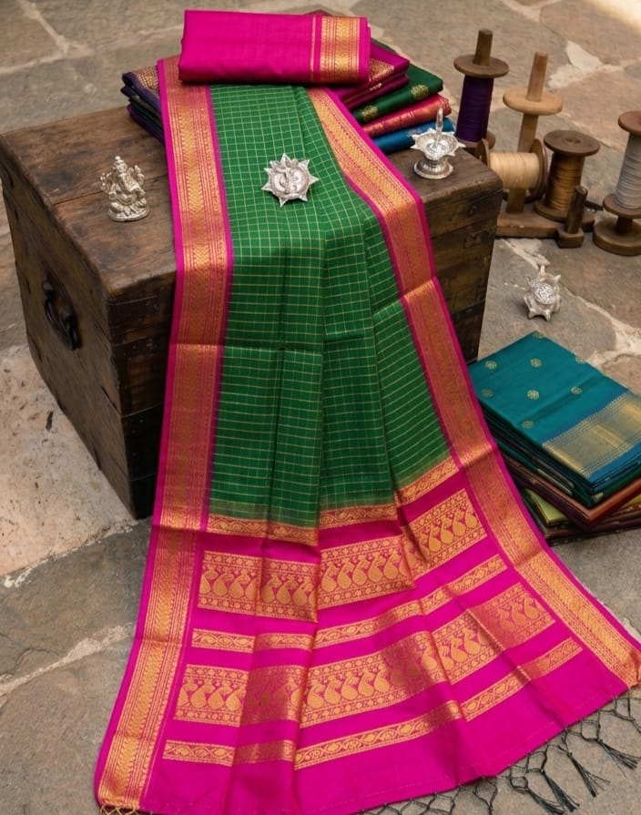 Korvai Heritage Checked Handloom Cotton Saree